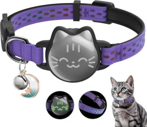 AirTag Cat Collar, Reflective Breakaway Collar, Hidden Holder with Bell | Compatible with Apple AirTag 1st & 2nd Gen, Lightweight Water-Resistant Strap for Cats, AirTag Not Included