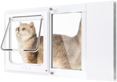 Cat Door for Window, Quick Damage-Free Install, 21"-23 4/5" Width Adjustable, All Aluminum Frame, 4-Way Lock, Magnetic Closure, Extra Window Sealing Strips (XS)