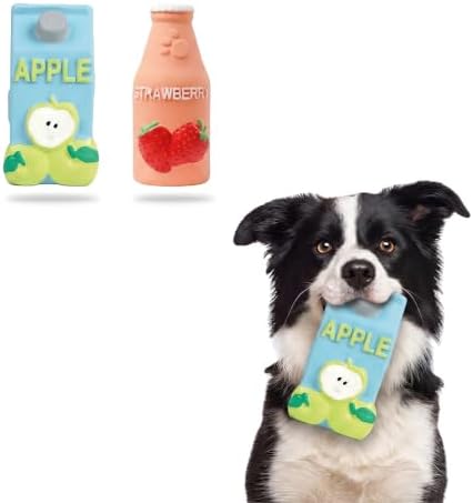 2PCS Fruit Juice Squeaky Dog Toys for Aggressive Chewers, Durable Squeak for Puppy Teething, Interactive Plush Chew Toys for Boredom and Anxiety Relief(Strawberry+Apple)