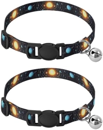 2 Pack Cat Collars Solar System Colorful Planets Dog Bell Collar, Adjustable Length 10.6" to 17.1"