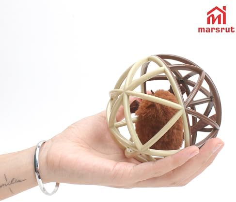 Squeaky Mouse Ball Cat Toy with Simulated Sound, Mouse Inside Cage, Squeky Balls for Cats to Play with Indoor, Squeak Interactive Plastic Funny Toys Best for Chewing Training Playing Chasing (Beige)