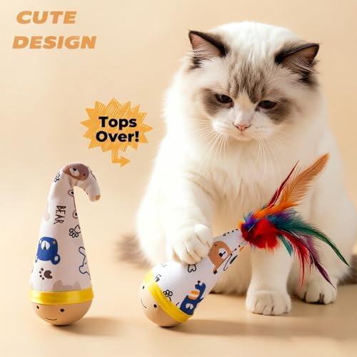 Interactive Wooden Cat Toy Natural Beechwood Wobble Tumbler Silent 2PCS