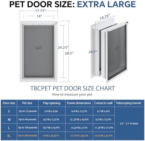 Dog Door for Wall - Steel Frame, Telescoping Tunnel & Double Food-Grade Silicone Flaps Pet Door, XL Dog Door with Secure Lock (Pets Up to 220 lbs)