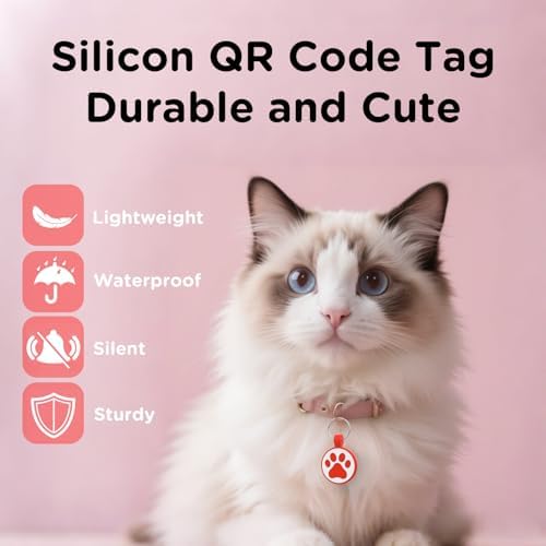 QR Code Cat Tag, Modifiable Pet Online Profile, Multiple Emergency Contact, Scannable QR Code, Instant Location Email Alert, Collar Accessories (Small Breeds - 1", Red)