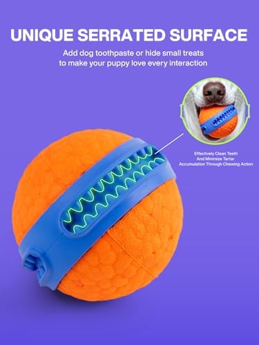 Dog Rubber Ball Dog Toy, Tennis & Puzzle Toy with Treat Dispenser for Aggressive Chewers, Teething Puppies and Interactive Play