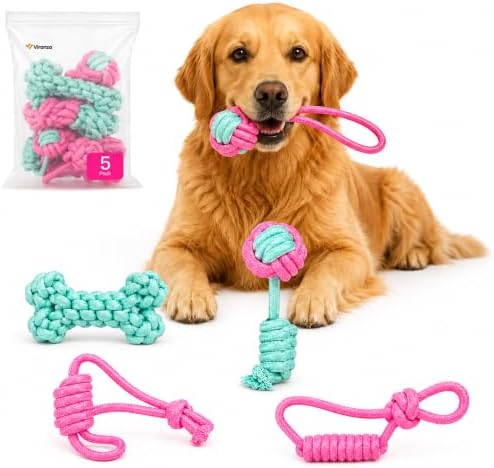 5 Pack Puppy Teething Toys for Aggressive Chewers Dog Rope Toy for Training