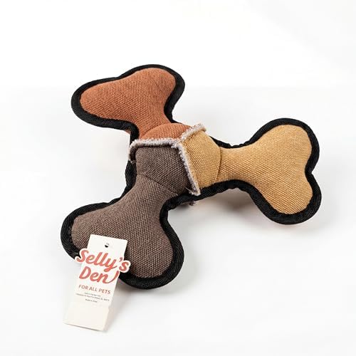 Selly's Den Durable Dog Toy with Squeaker, 3 Layer Tough Fabric Chew Toy, Reinforced Interactive Fetch Toy, 9.5 Inches