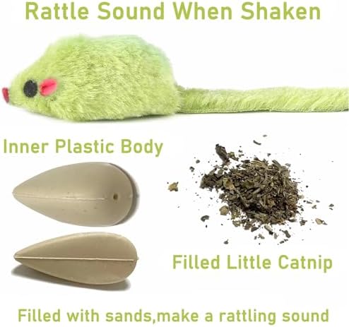 12PCS Cat Mouse Toys, Faux Fur Interactive Catnip Mice