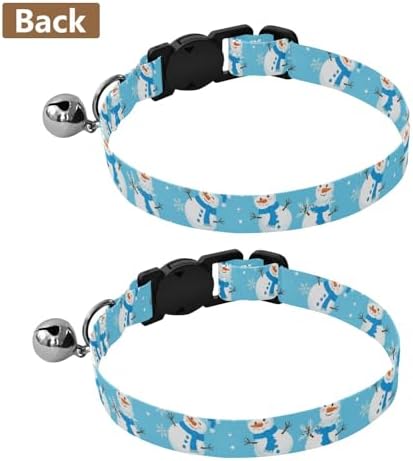 Cute Snowmen Blue Hats Kitten Collars 2 Pack Lightweight Small Dog Collar Adjustable Length 10.6" to 17.1"