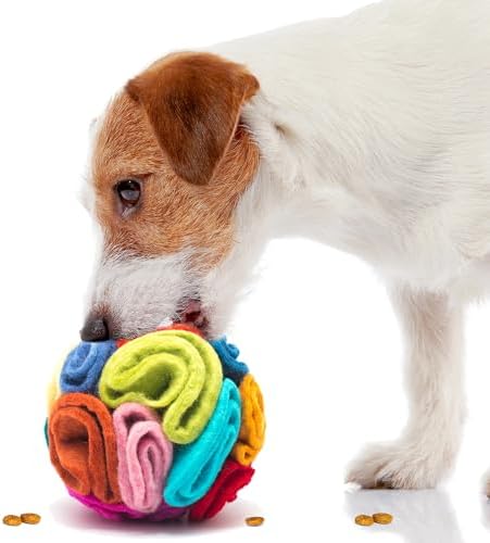 Glaciart One Snuffle Ball for Dogs - 5”x 5” 100% Natural Wool- Treat Dispensing Puzzle Toy for SM & MED Breeds - Mental Stimulation, Slow Feeding, and Interactive Play - Machine Washable