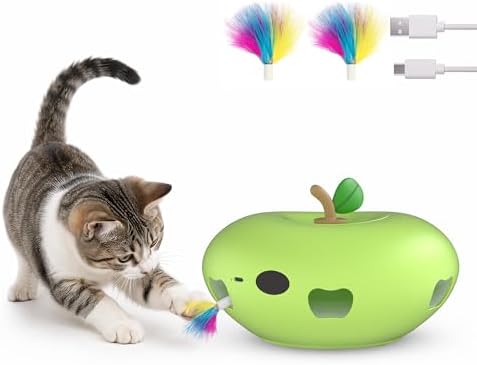 Cat Toys Rechargeable Interactive itten toys , Smart Sensor Automatic Feather Toy with 7 Random Holes, Quiet USB Powered Pop-Up Kitten Toy Simulates Hunting for Indoor Cats, green