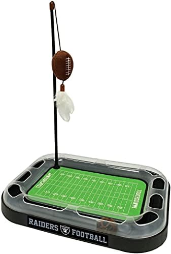CAT SCRATCHING BOARD NFL LOS VEGAS Raiders Football Field CAT Scratcher Toy. + Catnip Filled Plush Football Toy&Feather Cat Toy Hanging with Jingle Bell Interactive Ball Cat Chasing 5-in-1 Kitty Toy