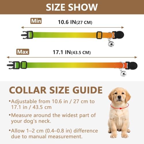 Rainbow Gradient Cat Bell Collar 2 Pack Small Dog Collar Adjustable Length 10.6" to 17.1"