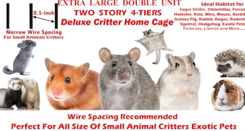 X-Large 31"x18.5"x53.5"H 4-Tiers Deluxe Two Full Story Double Unit Double Large Front Doors Tight 1/2-Inch Wire Spacing for Feisty Ferret Hammock Chinchilla Cat Sugar Glider Critter Cage On Wheels