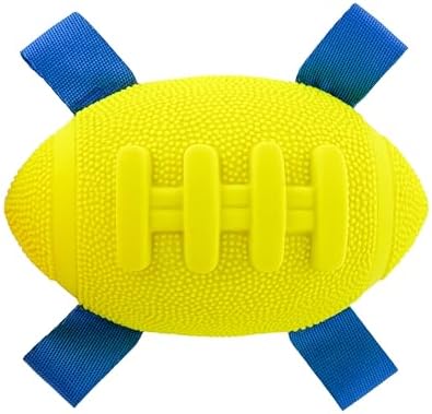 Hartz Dura Play Sports Football Dog Toy, Bacon Scented Squeaky Latex Yellow & Blue Toy, 1 Count