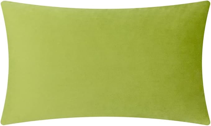 KINGROSE Velvet 3D Flower Lumbar Throw Pillow Cover, Green, 12 x 20 Inches | Floral Decorative Pillowcase, Soft Cushion Cover, For Bed Couch Sofa Living Room Summer