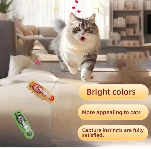 Cat Interactive Teaser Toys 2PCS Electric Moving Beetle Mini Electric Robot Beetle Electric Funny Interactive Toy Heal Loneliness for Cat Kitten Replaceable Battery (Green+Orange)