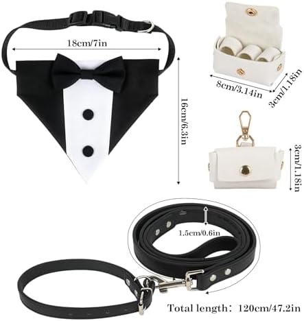 4PCS Dog Wedding Collar Outfit with Dog Tuxedo Leash Collar Ring Bearer Box, Dog Wedding Costume Ring Holder for Medium Large Dogs