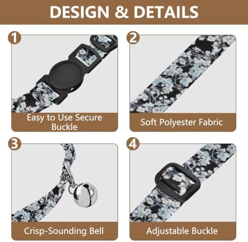 Cherry Blossom Branches Flowers Black Puppy Collar 2 Pack Lightweight Pet Collar for Cats and Dogs Adjustable 10.6 to 17.1 Inches