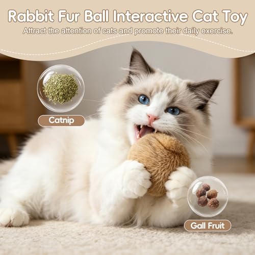 3 Pcs Rabbit Fur Catnip Balls for Cats, Interactive Pet Toys with Natural Catnip, in Large Furry Washable, for Hunting Instinct Play, Foster Emotional Connect, Pet Supplies for Indoor Cats
