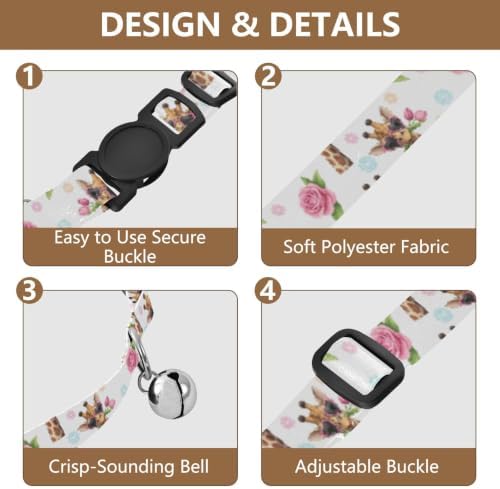 2 Pack Kitten Collars Giraffes Heart Sunglasses Cat Bell Collar, Adjustable 10.6 to 17.1 Inches