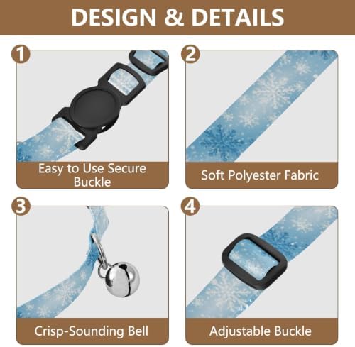 Snowflakes Blue White Collar for Cats, 2 Pack Decorative Pet Collar with Bell