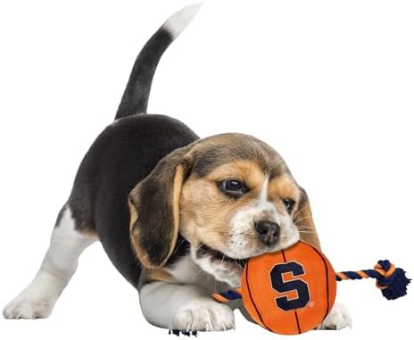 Pets First NCAA Syracuse Orange Basketball Rope Toy for Dogs & Cats. Tough Nylon, Sporty Basketball Design, Heavy-Duty Ropes with Inner Squeaker