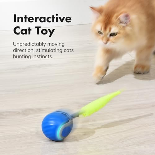 Petgravity Speedy Sprint Cat Toy Ball, 2026 Upgraded Interactive Cat Toys for Indoor Cats Exercise, 2 Speeds Rechargeable Smart Moving Ball for All Breeds with 2 Detachable Tails, Blue