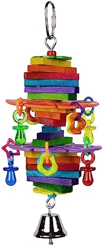 Super Bird Creations SB1184 Jolly Jingler Bird Toy - Enrichment Wooden Bird Toy - Satisfies Bird Chewing Instincts Parrots Ringnecks Medium Conures Quakers - Bird Toy for Medium Sized Birds, 8.5"x4"