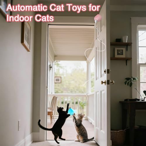 Cat Toys Interactive for Indoor Cats, Rechargeable Toy Hanging Door Electric with 4pcs Feathers Toys for Bored Kittens (Pink)