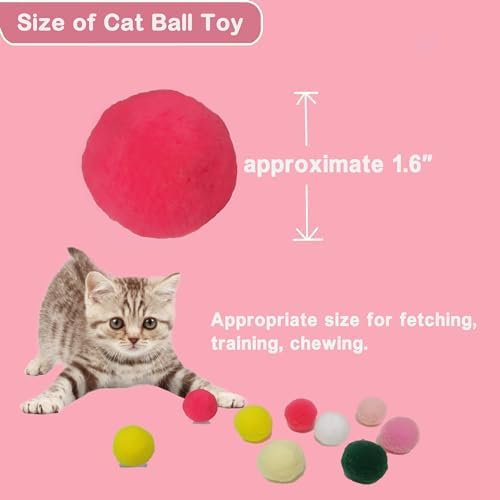 Cat Toy Pom Pom Balls, Soft Plush Balls for Interactive Play & Pet Training, Lightweight Polyester Toys for Indoor Cat(20-Pack 1.6-Inch)