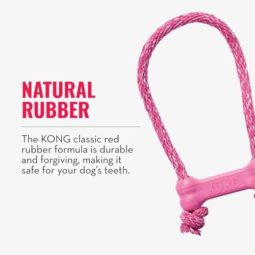KONG Puppy Goodie Bone with Rope, Natural Rubber, for XS Puppies, Pink
