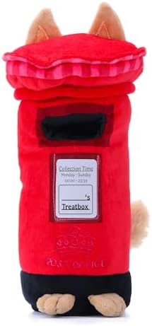 British Postbox Treat-Dispensing Soft Plush Squeaky Pet Toy - Iconic UK Enrichment Gift, Durable Cute & Fun Toy for Interactive Play, Hide Food for Nose-Work Puzzle, Small Medium Dogs