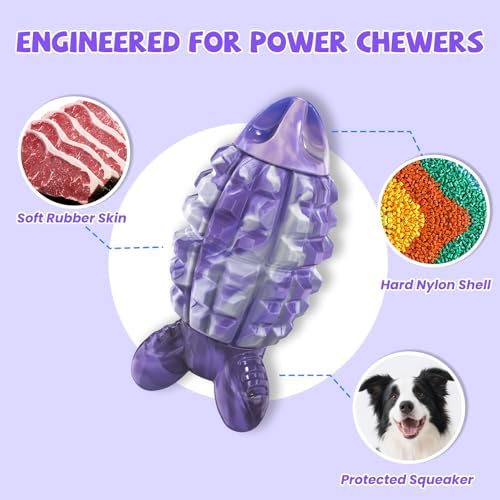 YINEYA Dog Toys for Aggressive Chewers, Tough Squeaker Dog Toys, Purple