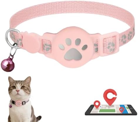GPS Tracker Collar for Dogs/Cats, Rejustable Tractive GPS Cat Tracker with Real-Time Location, Fit for iOS and Android, Pet Tracker for Safety of Pets' Outdoor Activities (Pink Silver)