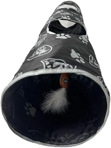 NFL Las Vegas Raiders Cat Tunnel Tube Toy with Plush Football Catnip and Feathers Collapsible Tunnel for Cats to Play, Peek and Hide, Sporty & Fun Cat Tunnel Toy with Team Logo All-Over Design!