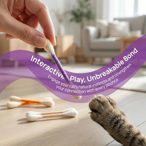 Cotton Swabs Cat Toys with Catnip,6 Pk Soft Interactive Giant Q Tip Cat Toy,Durable for Chew, Organic Catnip for Anxiety & as Digestive Aid,The ideal gift for cat lovers (Colorful 6-pack)