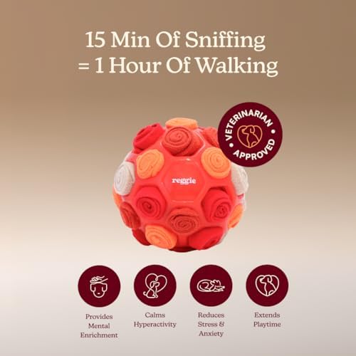 Reggie Snuffle Ball for Dogs | Interactive Treat Dispensing Dog Enrichment Toys | Reduces Boredom, Stress & Hyperactivity | Snuffle Toys for Dogs | Durable & Washable Dog Puzzle Toy I Red