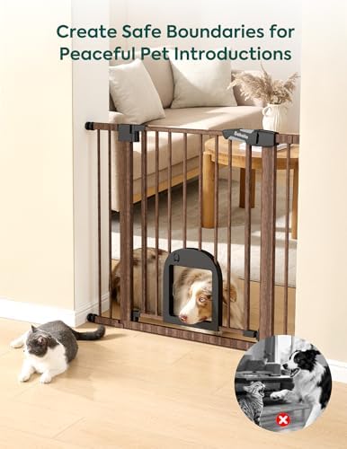 Babelio Baby Gate with Adjustable Cat Door, CatPrivilege III, 29-43"