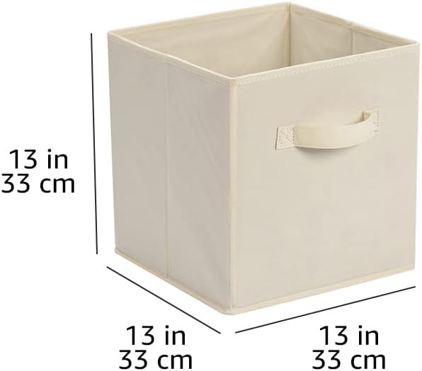 Amazon Basics Collapsible Fabric Storage Cube Bins Organizer with Handles for Organization and Organizing Solution, 13"x13"x13", Beige, 6-Pack