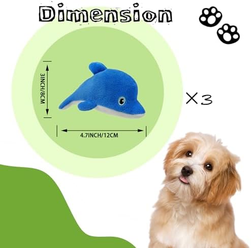 Dog Hide and Seek Toys Puppy Chew Squeaky Toys Plush Mushroom&Bamboo&Shell Hideout Stuffing with Squeakers Animals (3Pcs Squeaky Dolphin Blue)