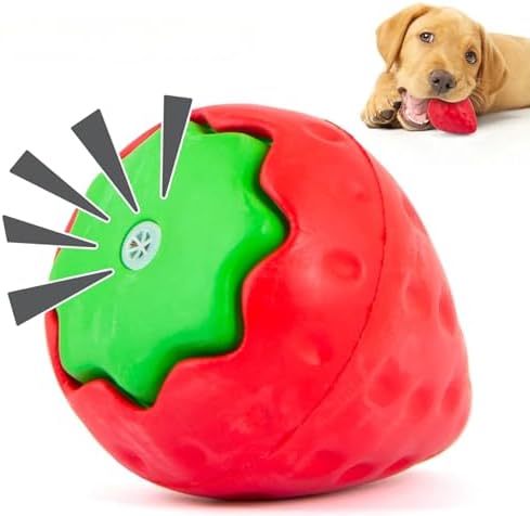 Jeffers Pet Natural Rubber Dog Chew Toy – Squeaky Strawberry, Small - Vanilla Scent, Durable, Non-Toxic, Dishwasher Safe, Interactive Fetch & Tug Toy - Perfect for Training Medium Chewers