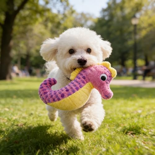Ocean Plush Dog Toys, Squeaky Chew Toys for Puppy - Seahorse