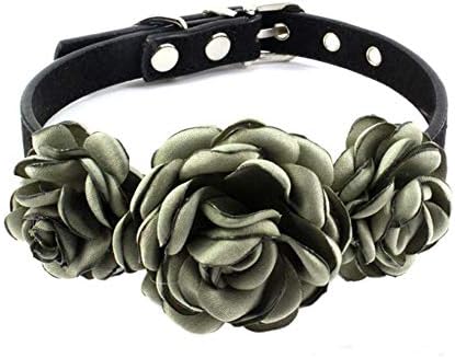 Valentines Flower Dog Cat Collar - Suede Puppy Wedding Collar for Kitten Small Dogs - Chihuahua Yorkie Clothes Accessories Costume Outfits, Adjustable Buckle (Grass Green, Size S)