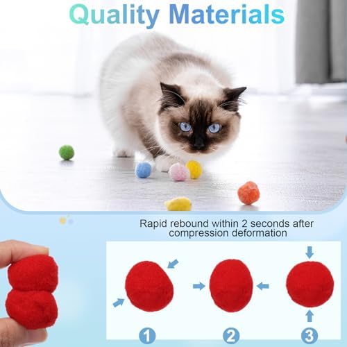 Cat Toy Pom Ball, Interactive Cat Ball Toys Fuzzy Pompoms (Plush, 1.2Inch, 30Pcs, Christmas Colors) for Kittens Pet Enrichment Training Play Indoor