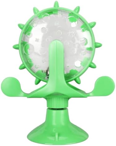 CCYLEZ Cat Slow Feeder Toy, Interactive Windmill Shape Puzzle Feeder with Suction Cup for Cats and Small Dogs Green Plastic