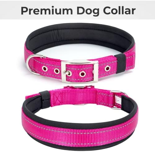Reflective Dog Collar for Large Dogs Wide Padding 6 Holes Adjusta
