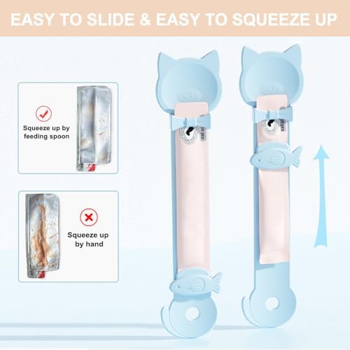 PETPAWLOVELY-2PCS Cat Treat Spoon Squeeze,Cat Strip Feeder Spoon,Multi-Function Dispenser Tool,Easy Feeding Spoons for Licky Treats,Pet Food Spoons for Wet Food(2 Color)