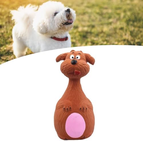 Interactive Dog Toys for Small Dogs, Rubber Latex Squeaky Toy with Cartoon Design, Bite Resistant Soft Chew Toy for Dogs Perfected for Play Teething for Small Medium Dogs (Brown Dog)