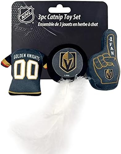 NHL LAS VEGAS GOLDEN KNIGHTS 3pc Cat Toy Set - Jersey, Hockey Puck & #1 Fan Toys, Filled with Catnip. Team Logo